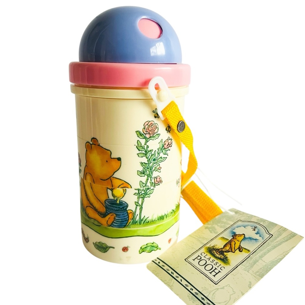 Vintage Disney Classic POOH Puzzle Canteen Water Bottle Lanyard